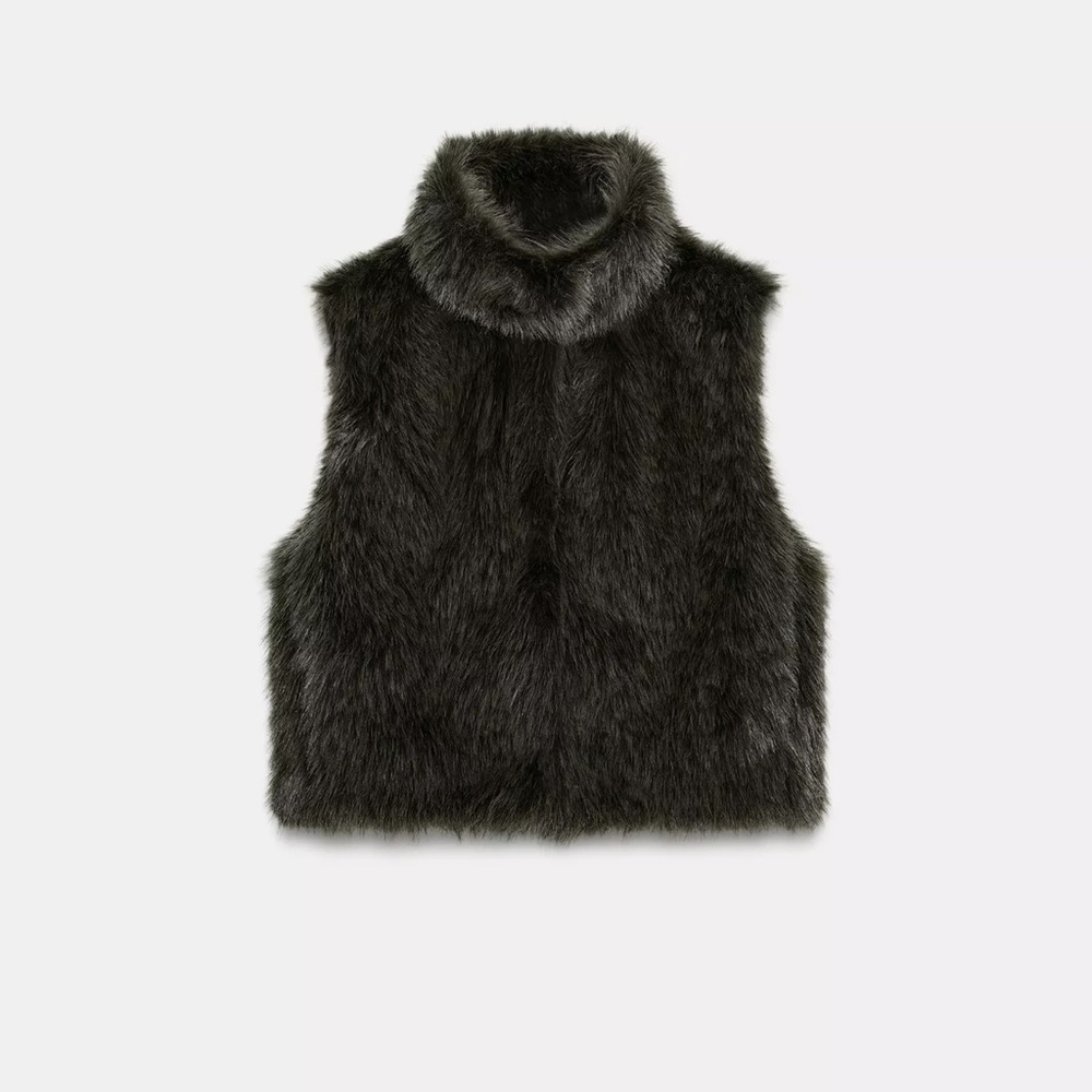 Zara taupe gray Faux Fur Vest